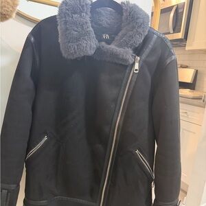 Zara Black Jacket with Gray Fur Collar